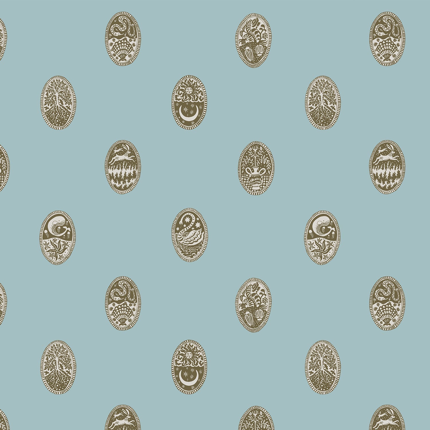 Linear Cameos Wallpaper - Cobber Spruce and Dew - Josephine Munsey - LIN-049-051-062 - Premier Wallcovering