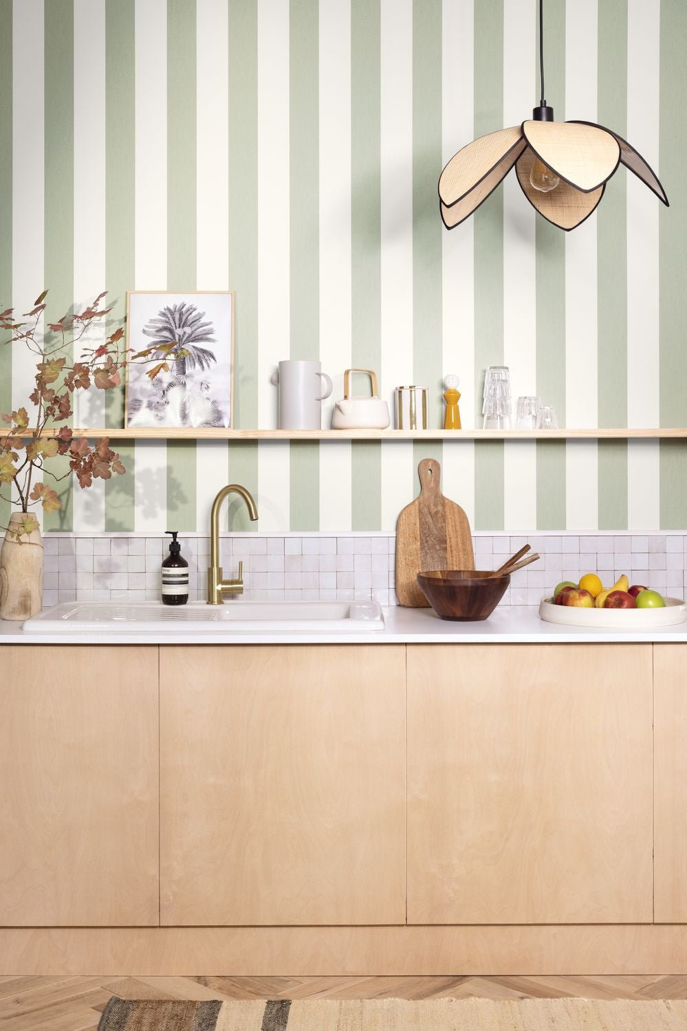 Linen Lines Wallpaper - Vert Amande - Caselio - 104047004