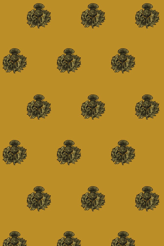 Little Thistle Velvet Fabric - Black & Pale Gold on Honey - Timorous Beasties - LTHL/8206/04 - Premier Wallcovering