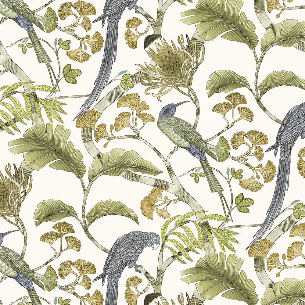 Living Branches Wallpaper - Hilles White and Greens - Josephine Munsey - JMW-100631 - Premier Wallcovering
