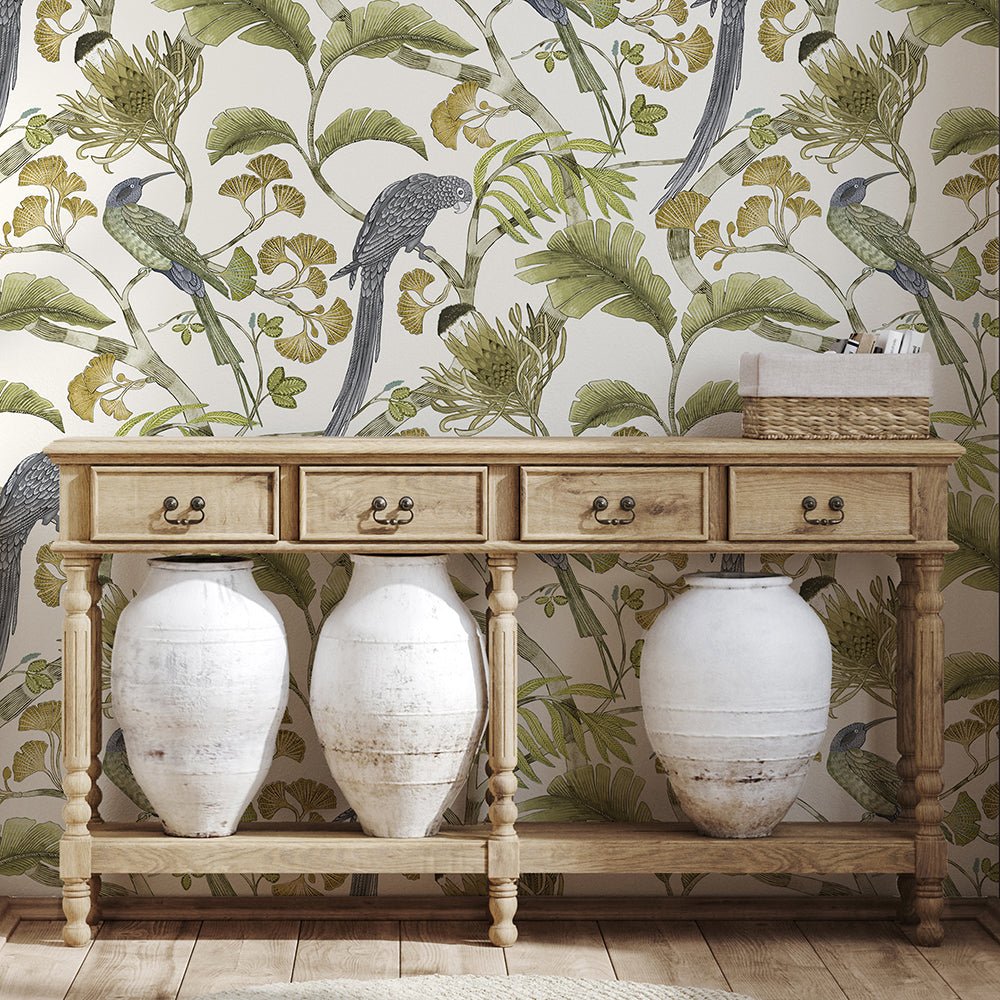 Living Branches Wallpaper - Hilles White and Greens - Josephine Munsey - JMW-100631 - Premier Wallcovering