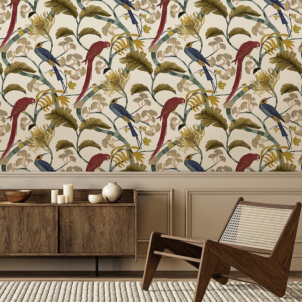 Living Branches Wallpaper - Red, Turquoise and Ecru - Josephine Munsey - JMW-100621 - Premier Wallcovering