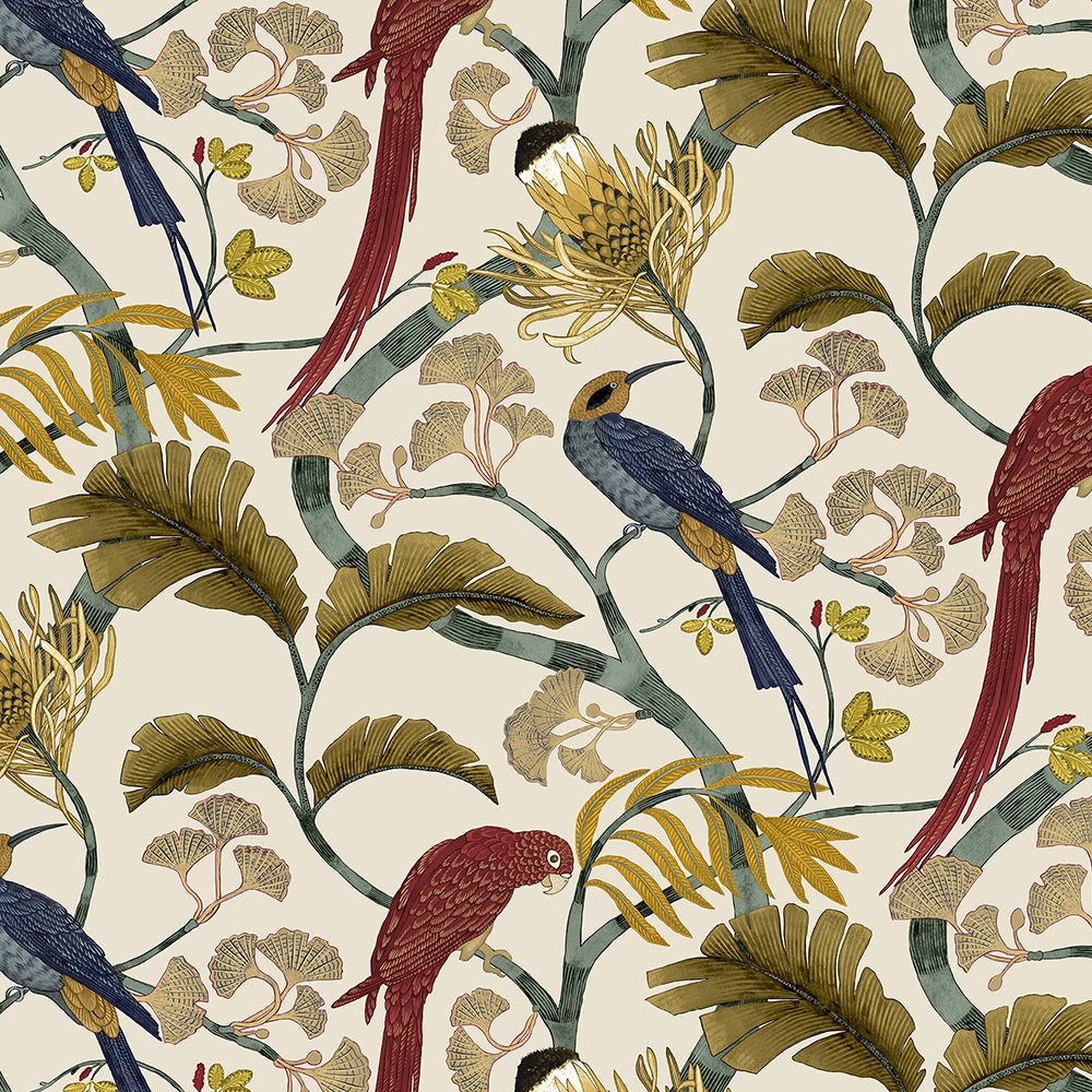 Living Branches Wallpaper - Red, Turquoise and Ecru - Josephine Munsey - JMW-100621 - Premier Wallcovering