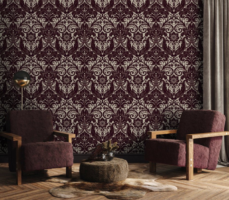 Llewelyn Bowen Damask Sauvage Wallpaper - Red - Galerie - LB25170 - Premier Wallcovering