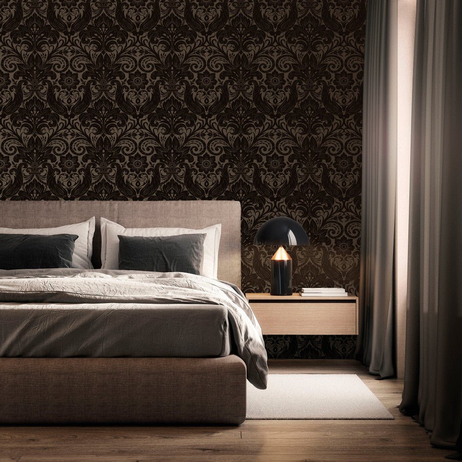 Llewelyn Bowen Damask Sauvage Wallpaper - Brown - Galerie - LB25168 - Premier Wallcovering