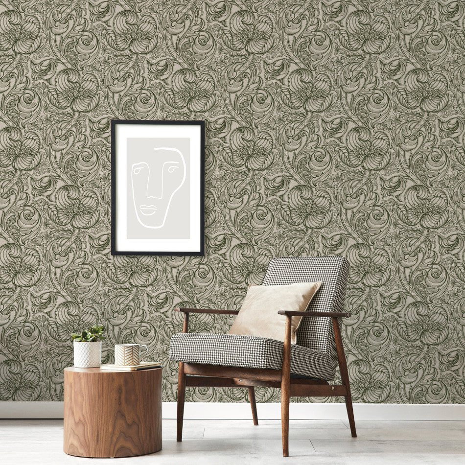 Llewelyn Bowen Down the Dilly Wallpaper - Green - Galerie - LB25111 - Premier Wallcovering