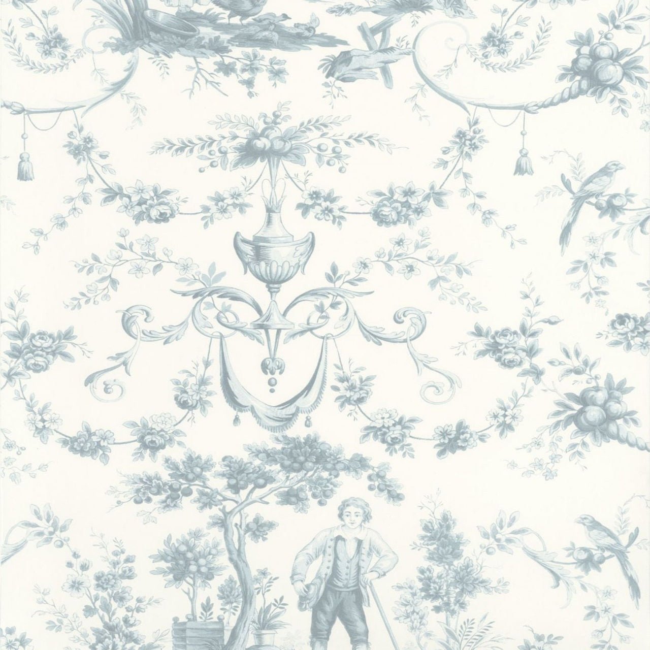 L'Orangerie Les Belles Toiles De Jouy Wallpaper - Bleu Grise - Casadeco - 87976322 - Premier Wallcovering