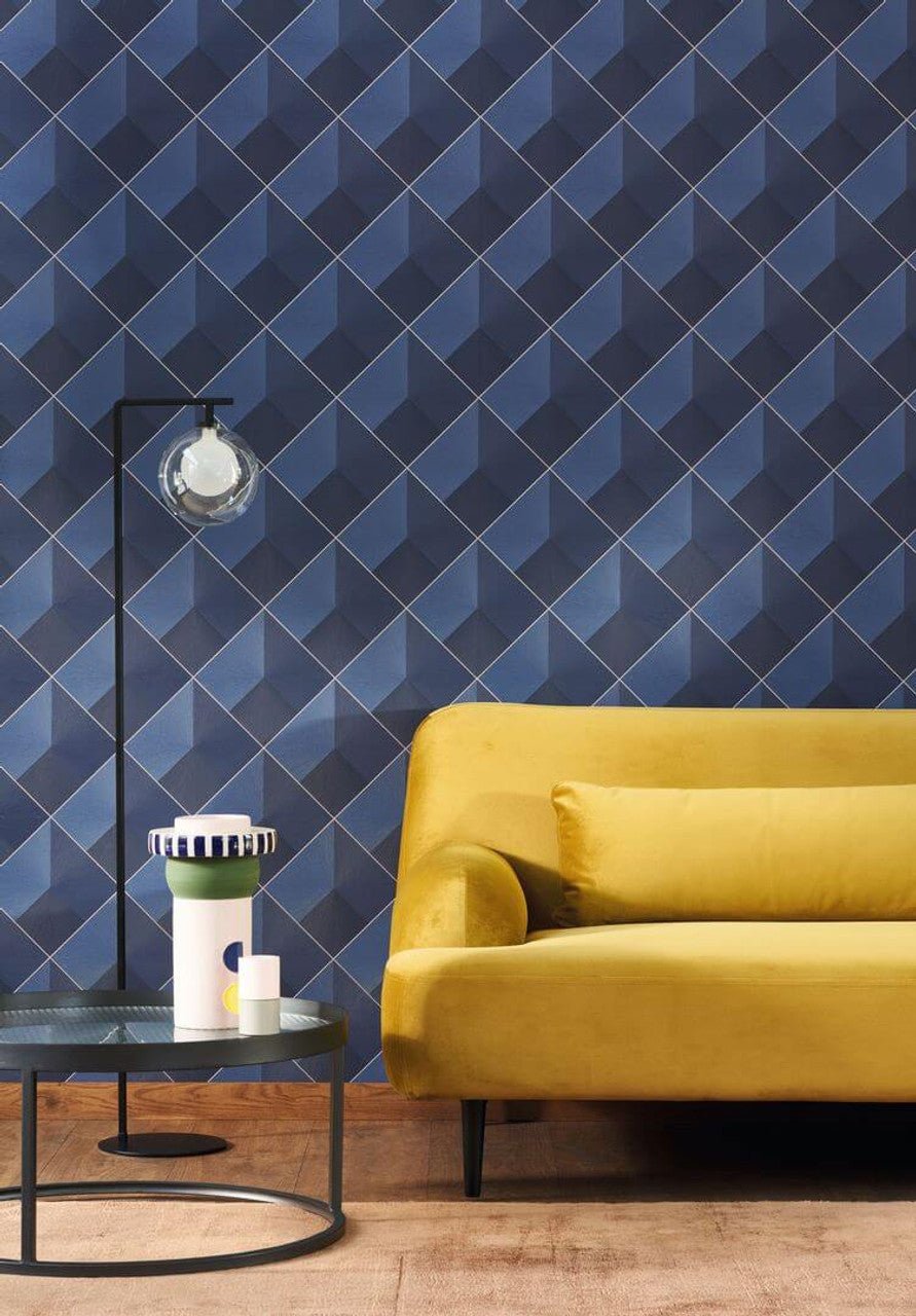Losange Perception Wallpaper - Bleu Encre - Casadeco - 86516529 - Premier Wallcovering