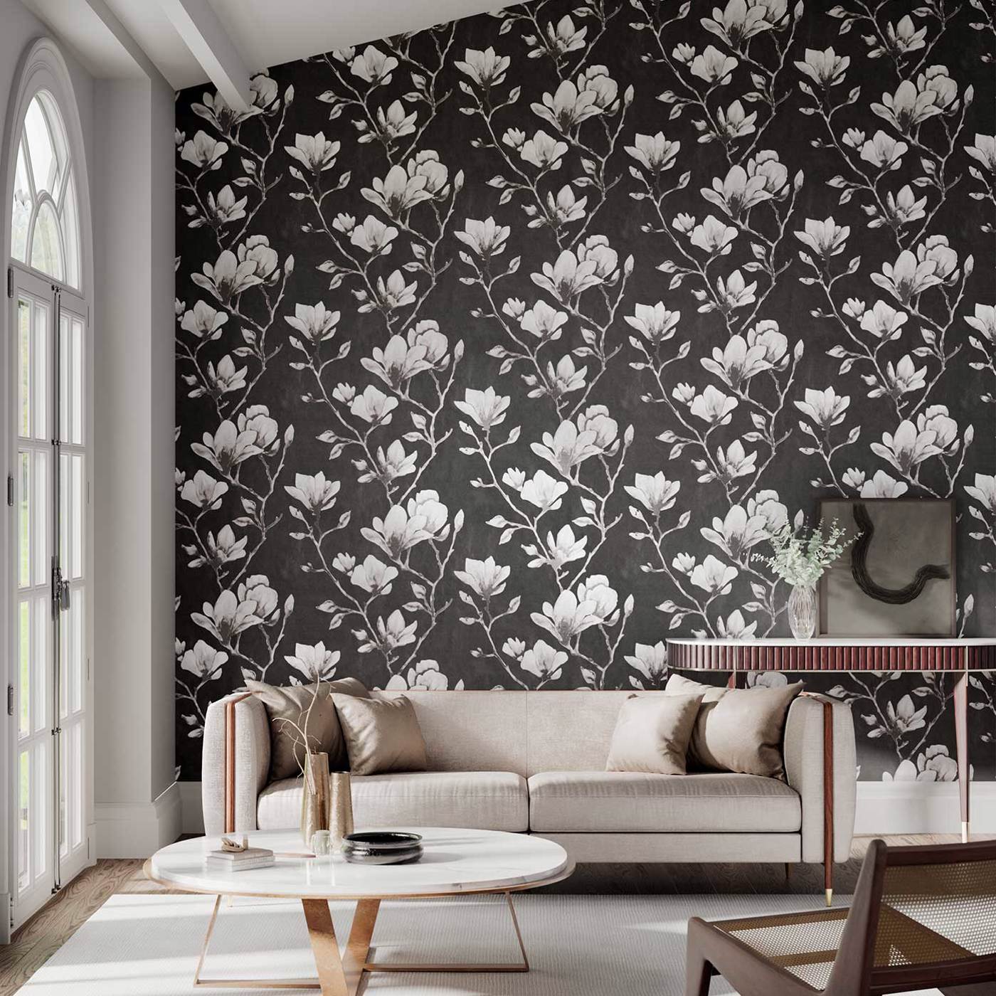 Lotus Wallpaper - Onyx/Silver - Harlequin - HTEW112602 - Premier Wallcovering