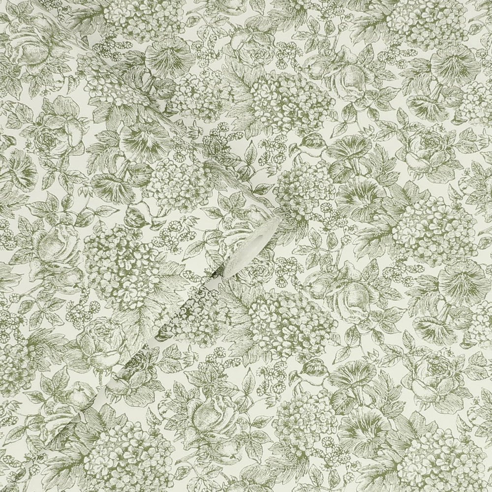 Louise Wallpaper - Moss Green - Laura Ashley - 121080 - Premier Wallcovering