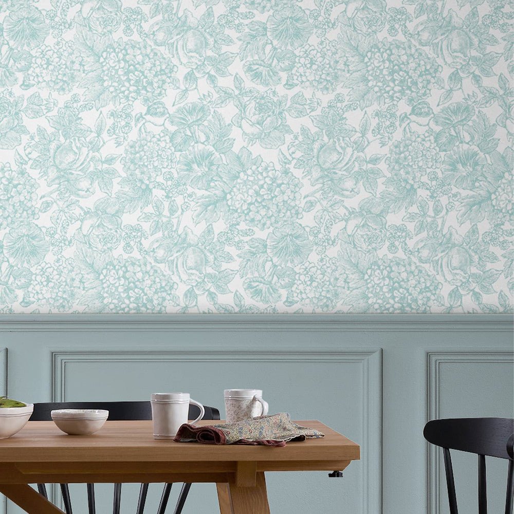 Louise Wallpaper - Duck Egg Blue - Laura Ashley - 119860 - Premier Wallcovering