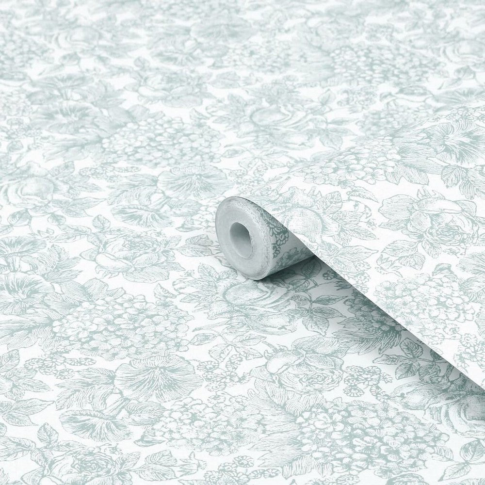 Louise Wallpaper - Duck Egg Blue - Laura Ashley - 119860 - Premier Wallcovering