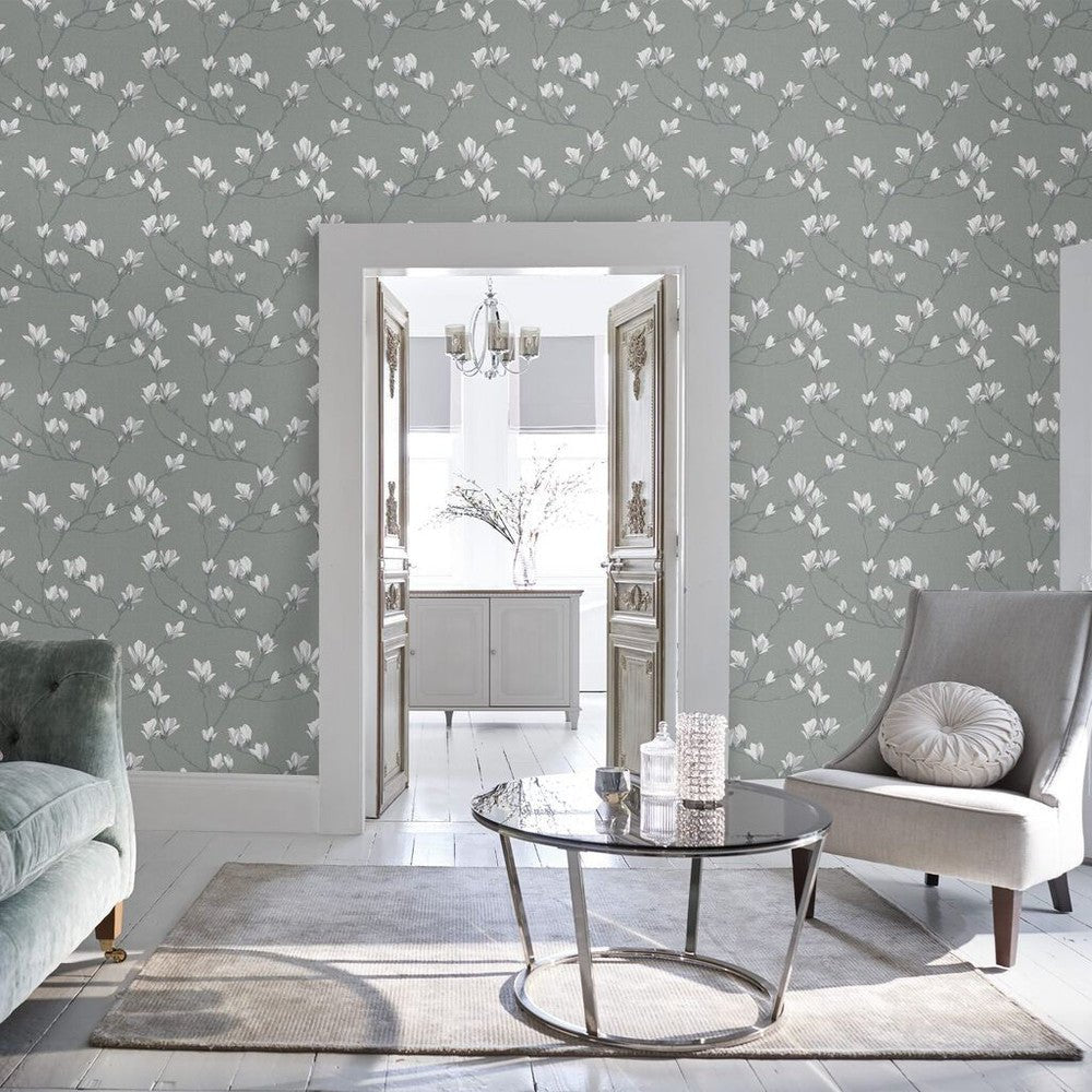 Magnolia Grove Wallpaper - Slate - Laura Ashley - 113354 - Premier Wallcovering