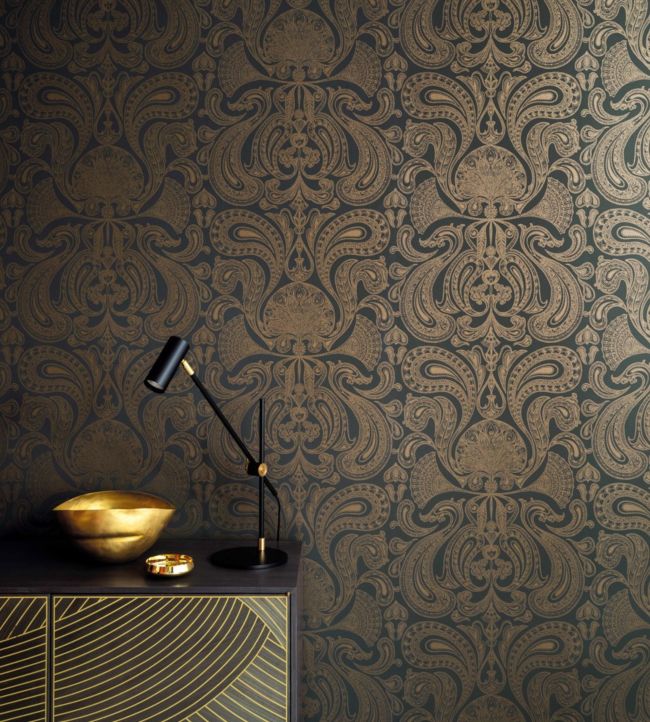 Malabar Wallpaper - Metallic Bronze on Charcoal - 95/7044 - Cole & Son - Premier Wallcovering