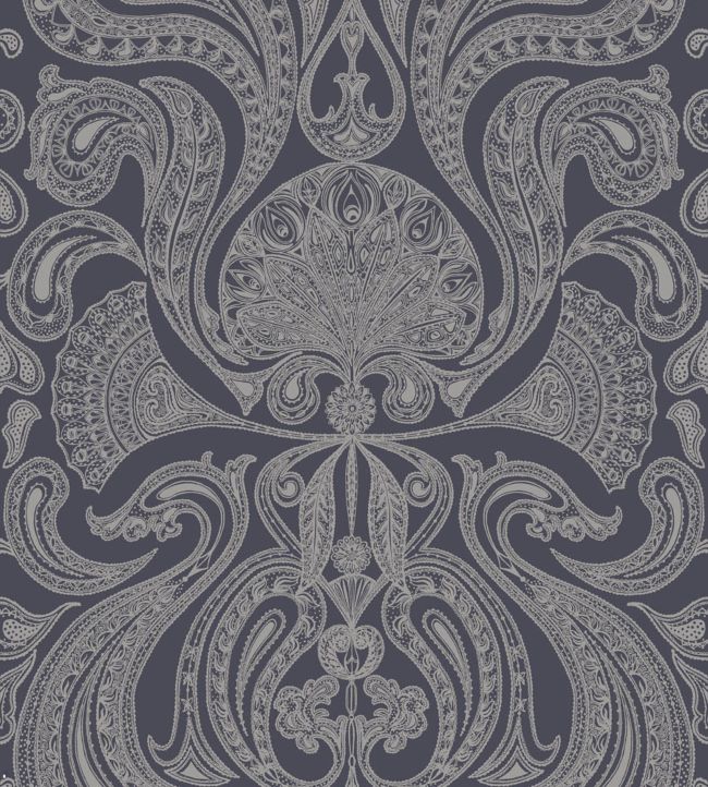Malabar Wallpaper - Metallic Silver on Charcoal - 95/7043 - Cole & Son - Premier Wallcovering