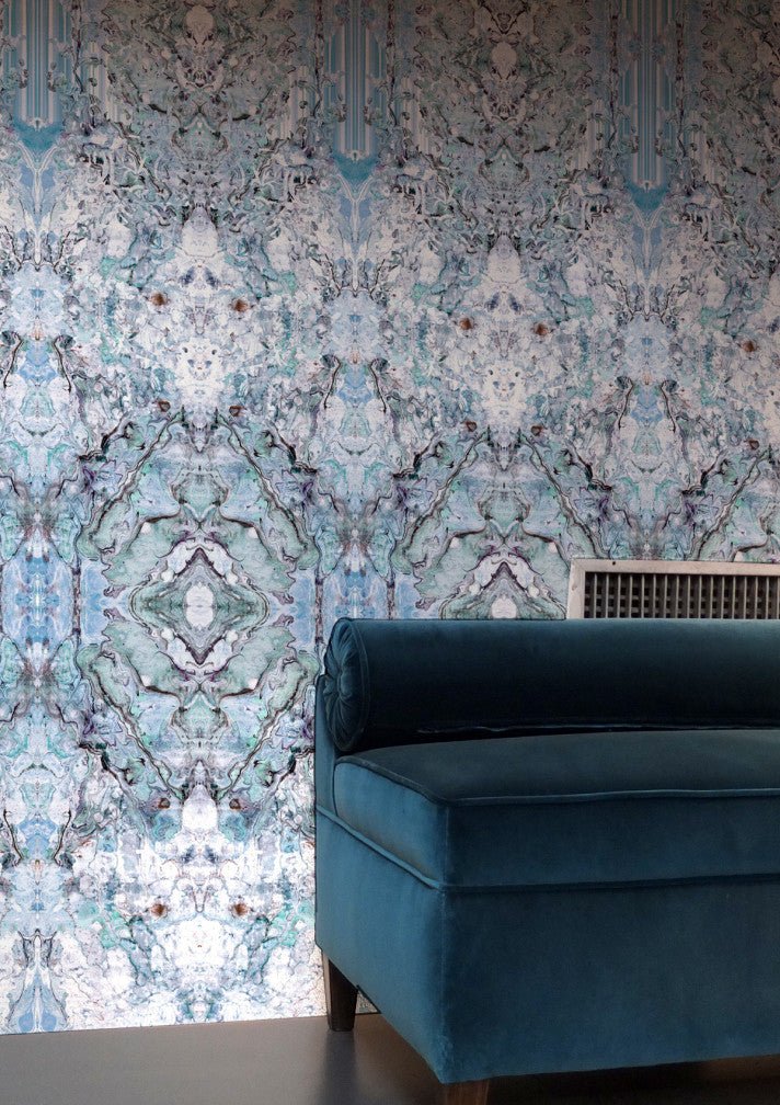 Marble Damask Wallpaper Panels - Blue - Timorous Beasties - ROR/MDAM/MICA/02 - Premier Wallcovering
