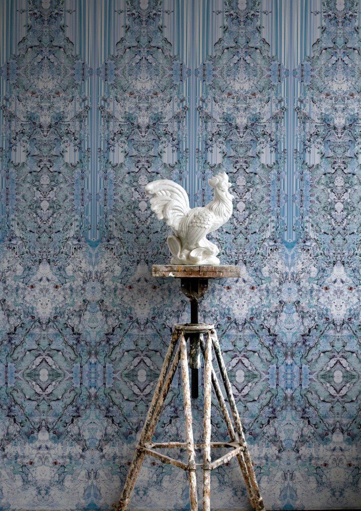 Marble Damask Wallpaper Panels - Blue - Timorous Beasties - ROR/MDAM/MICA/02 - Premier Wallcovering