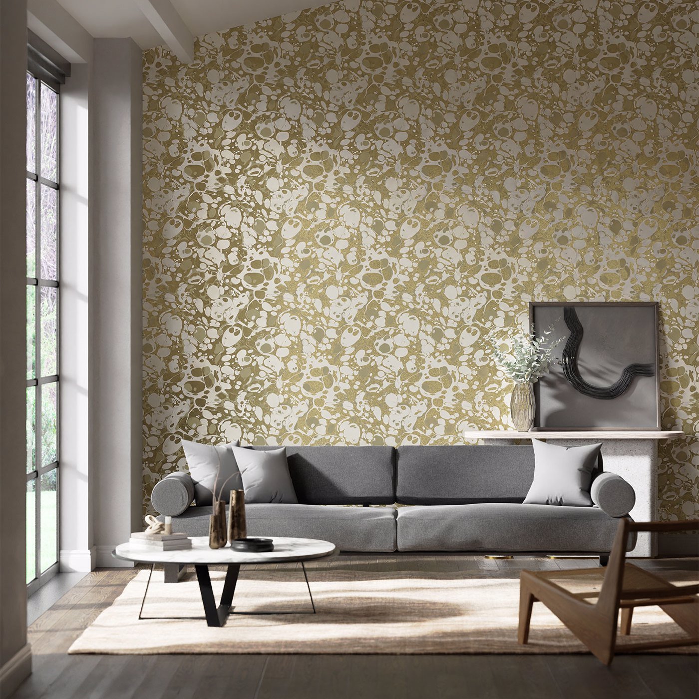 Marble Wallpaper - Incense/Soft Focus/Gold - Harlequin - HQN2112836
