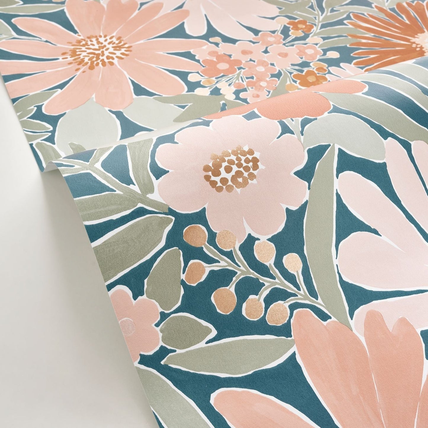 Marguerite Wallpaper - Bleu Nuit Rose - Caselio - 104436498