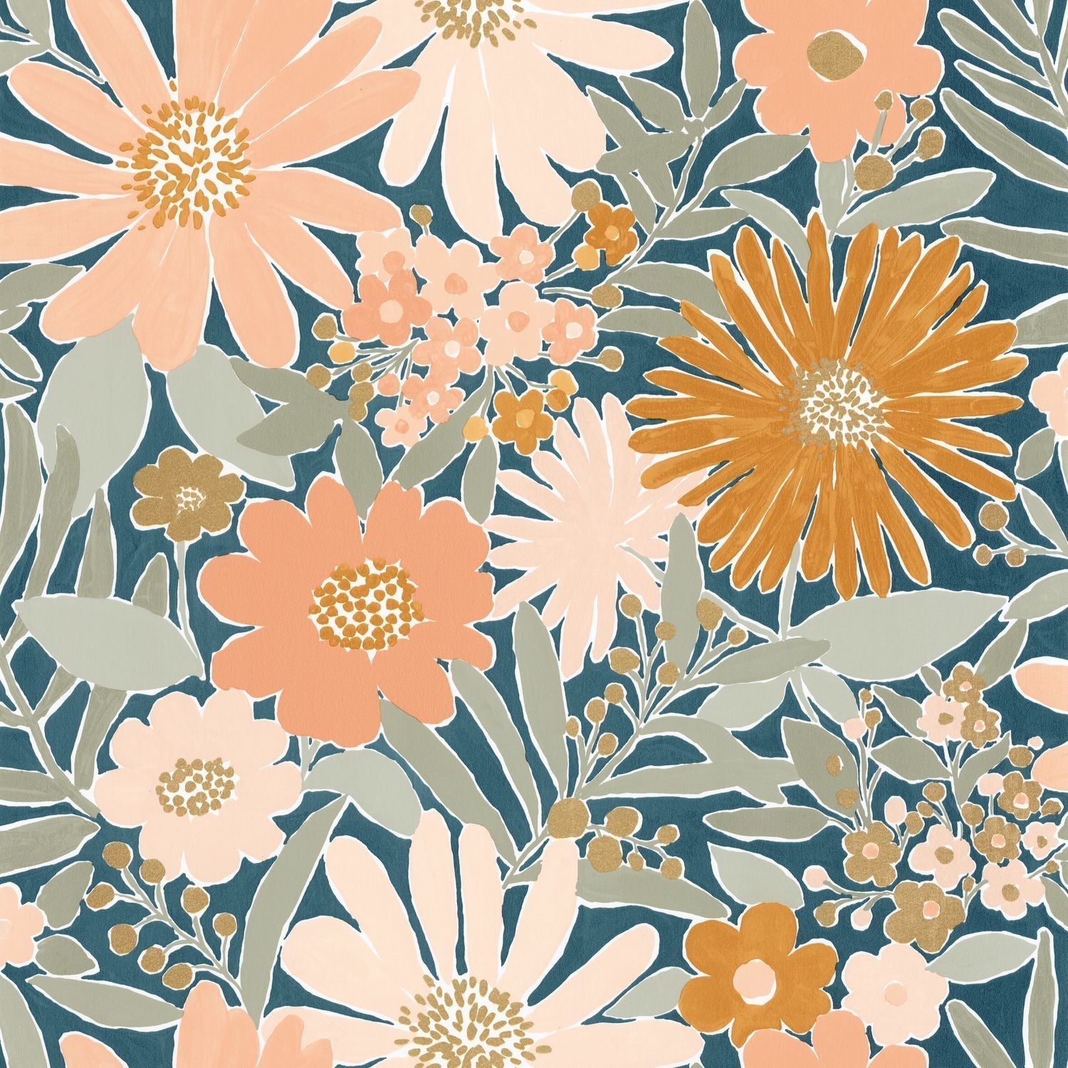 Marguerite Wallpaper - Bleu Nuit Rose - Caselio - 104436498