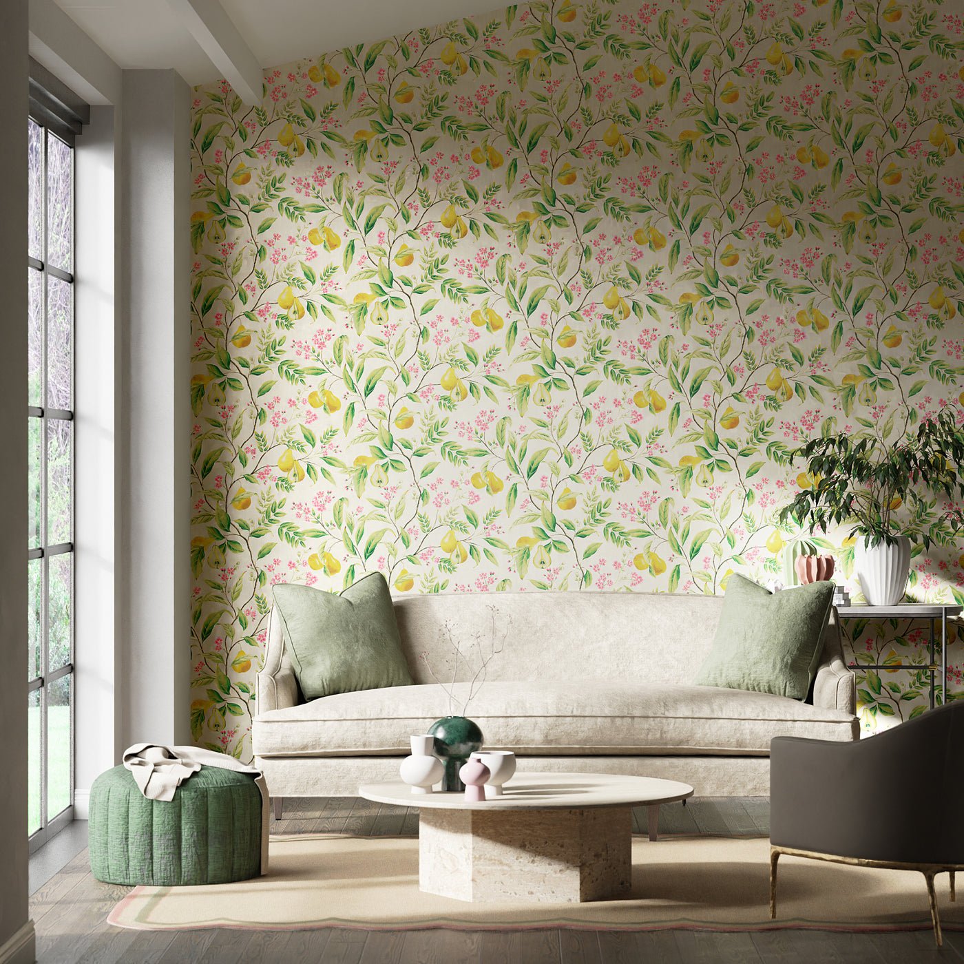 Marie Wallpaper - Fig leaf/Honey/Blossom - Harlequin - HDHW112909 - Premier Wallcovering