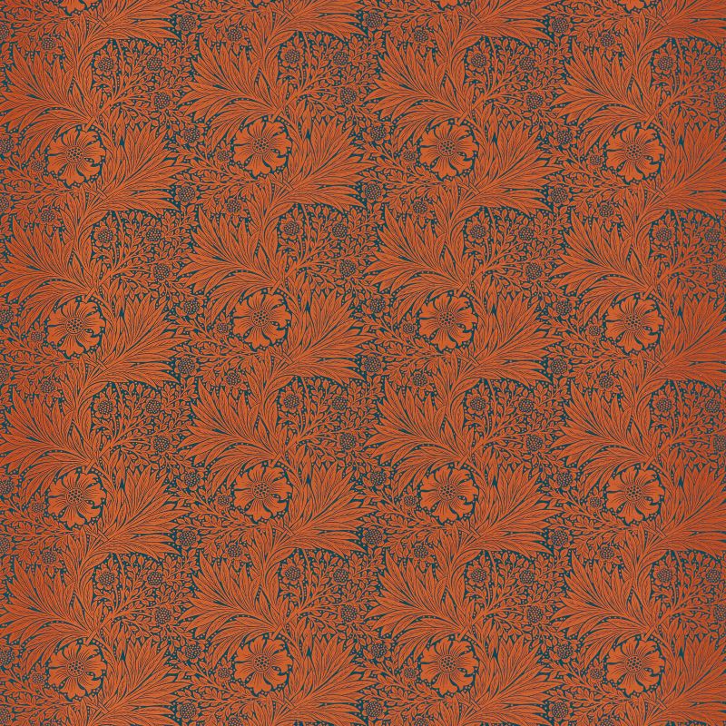 Marigold Fabric - Navy/Burnt Orange - Morris & Co - 226845 - Premier Wallcovering