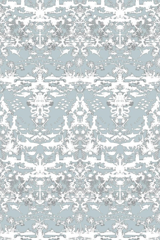 Marine Toile Wallpaper - Sea Blue - Timorous Beasties - TB/MTOIL/FIB/02 - Premier Wallcovering