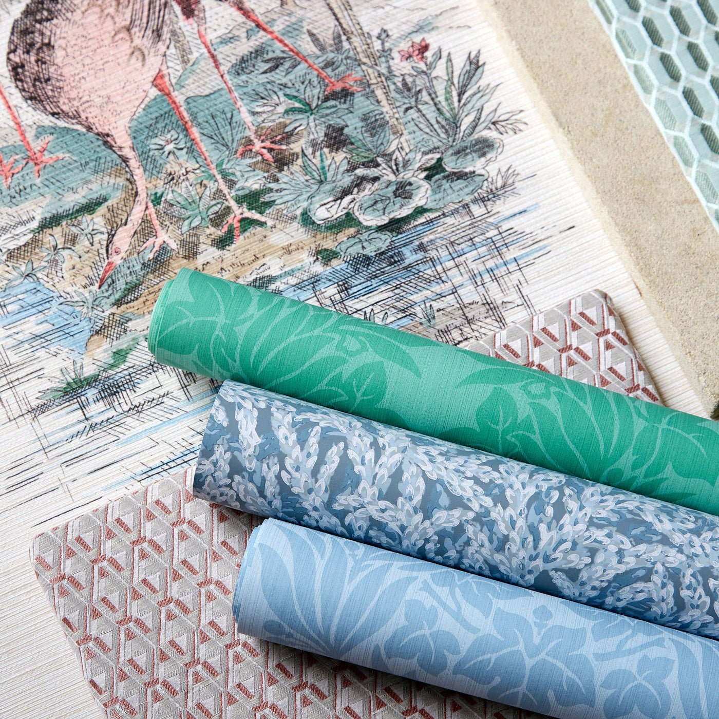 Marsden's Palm Damask Wallpaper - Pale Poisen - ZCOT313024 - Zoffany