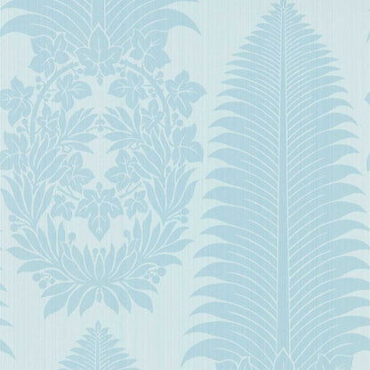 Marsden's Palm Damask Wallpaper - Blue Stone - Zoffany - ZCOT313023 - Morris Wallpaper