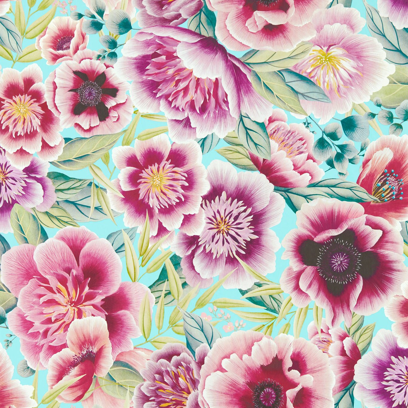 Marsha Wallpaper - Aqua/Peony/Magenta - Harlequin - HDHW112903 - Premier Wallcovering