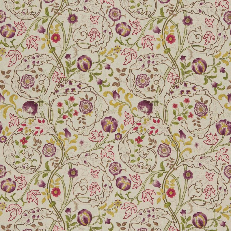 Mary Isobel Fabric - Wine/Linen - Morris & Co - DMCOMA201 - Premier Wallcovering