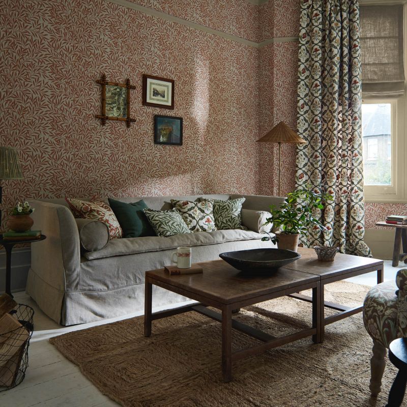 Mays Coverlet Fabric - Indigo/Rose - Morris & Co - 237308 - Premier Wallcovering