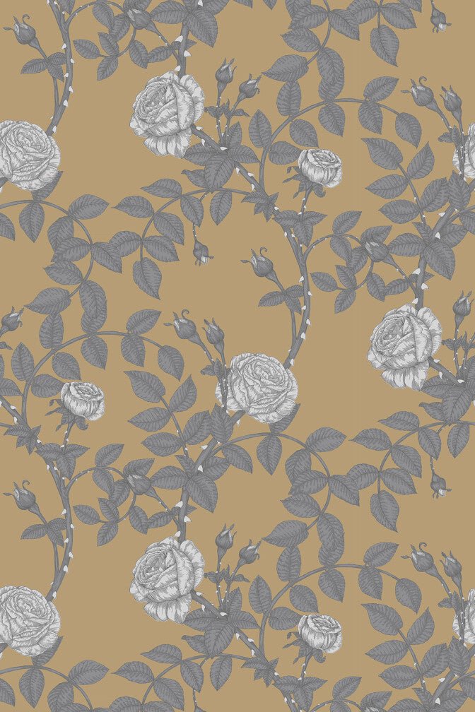 McGegan Rose Wallpaper - Greys on Khaki - Timorous Beasties - HS/MCG/SMM/02 - Premier Wallcovering
