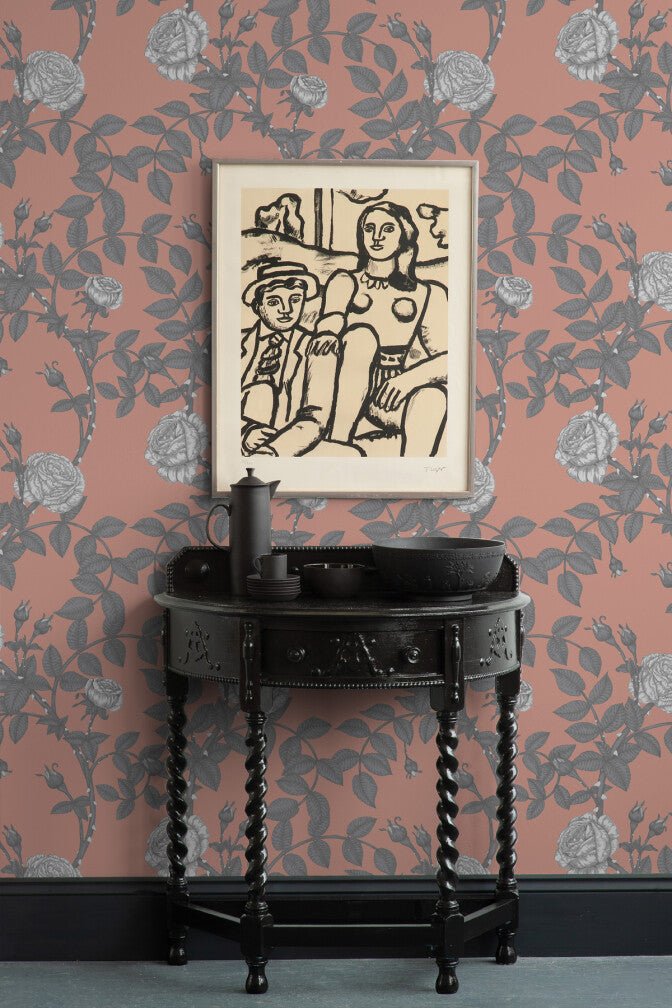 McGegan Rose Wallpaper - Greys on Blush - Timorous Beasties - HS/MCG/SMM/06 - Premier Wallcovering