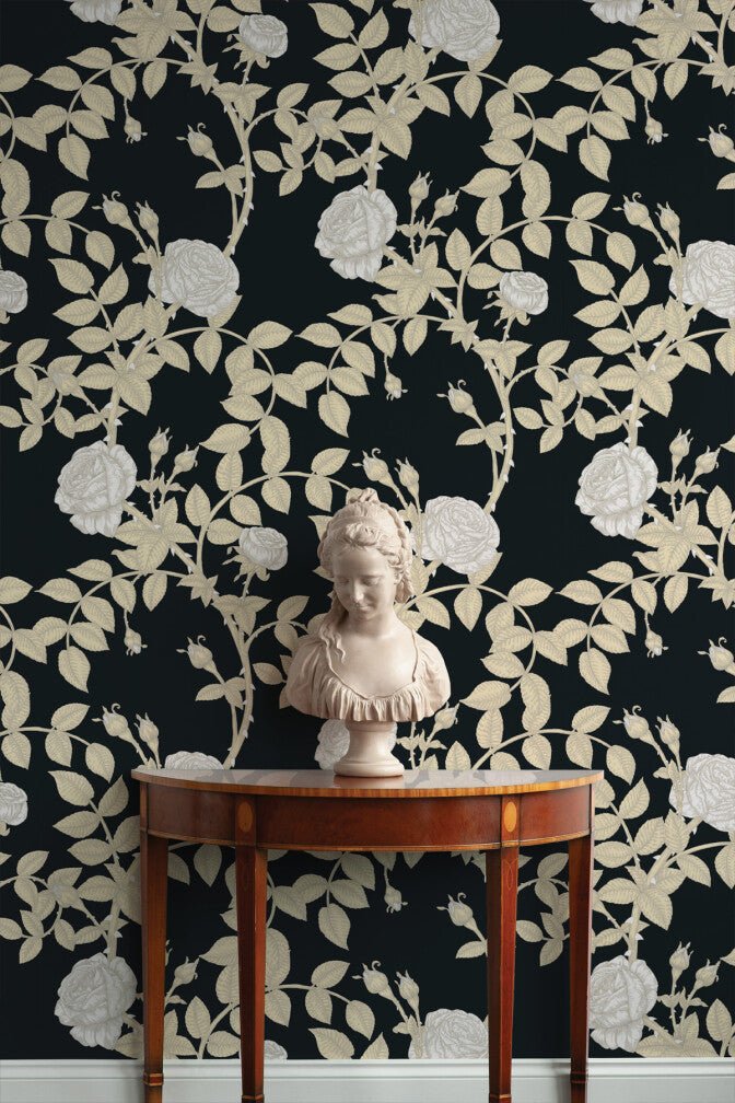 McGegan Rose Wallpaper - Neutrals on Black - Timorous Beasties - HS/MCG/SMM/03 - Premier Wallcovering