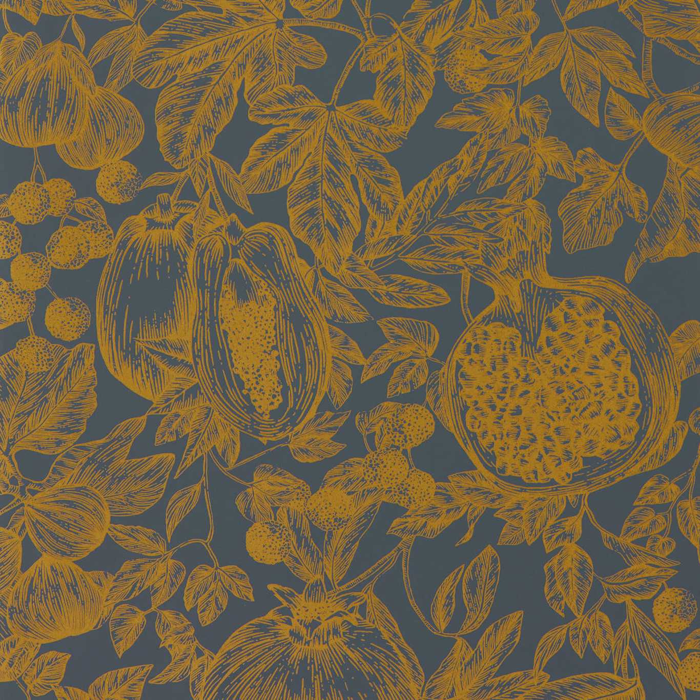 Melograno Wallpaper - Gold/Wild Water - HQN3112926 - Harlequin 