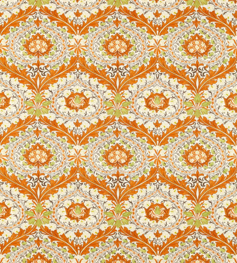 Merton Fabric - Burnt Orange/Chartreuse - Morris & Co - 226994 - Premier Wallcovering