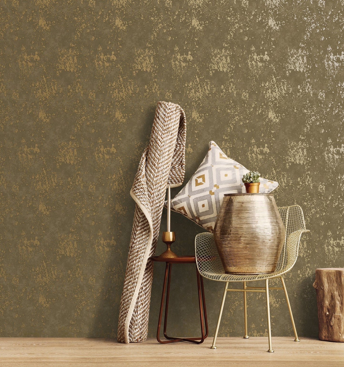 Metallic FX Concrete Wallpaper - Deep Gold - Galerie - W78221 - Premier Wallcovering