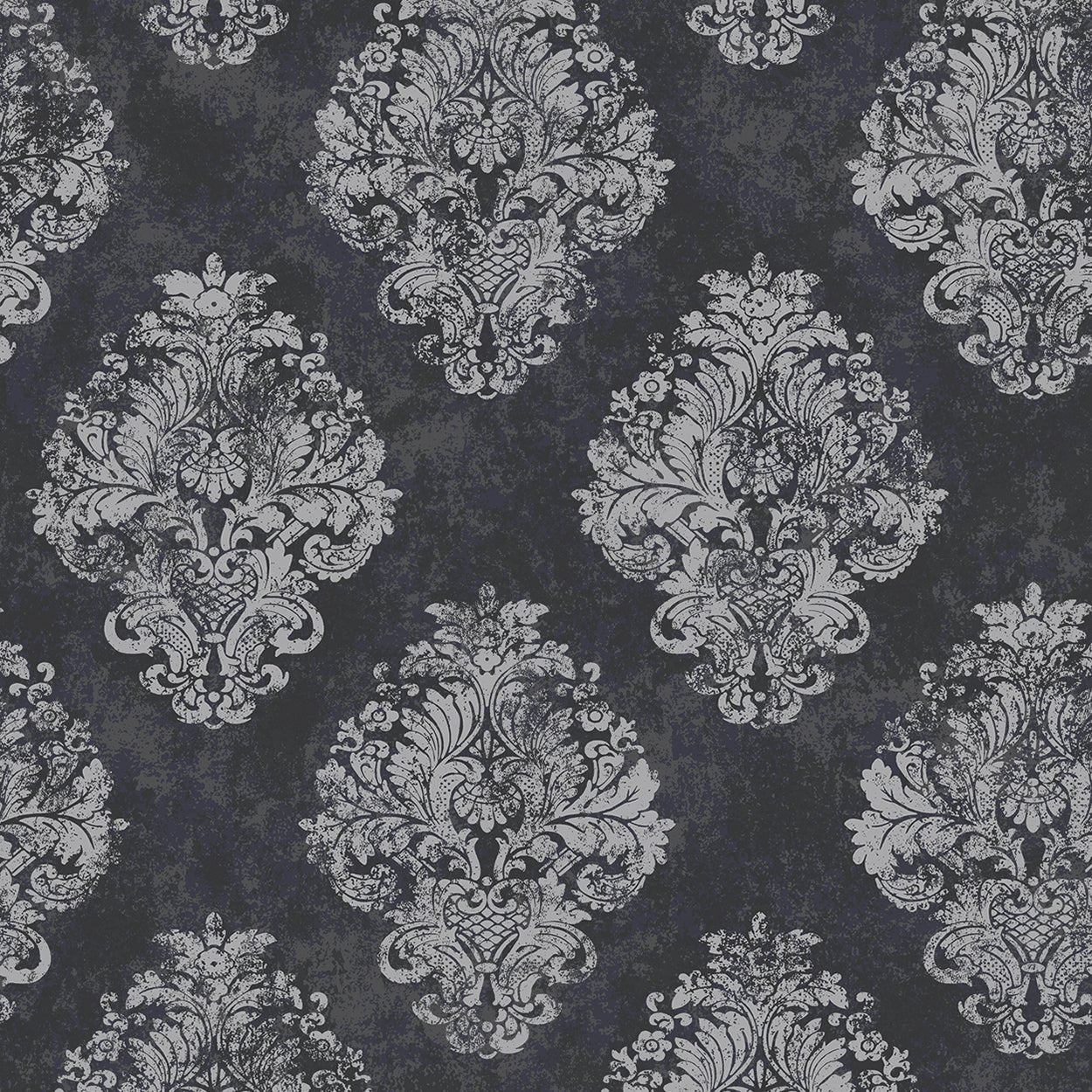 Metallic FX Damask Wallpaper - Black / Silver - Galerie - W78227 - Premier Wallcovering