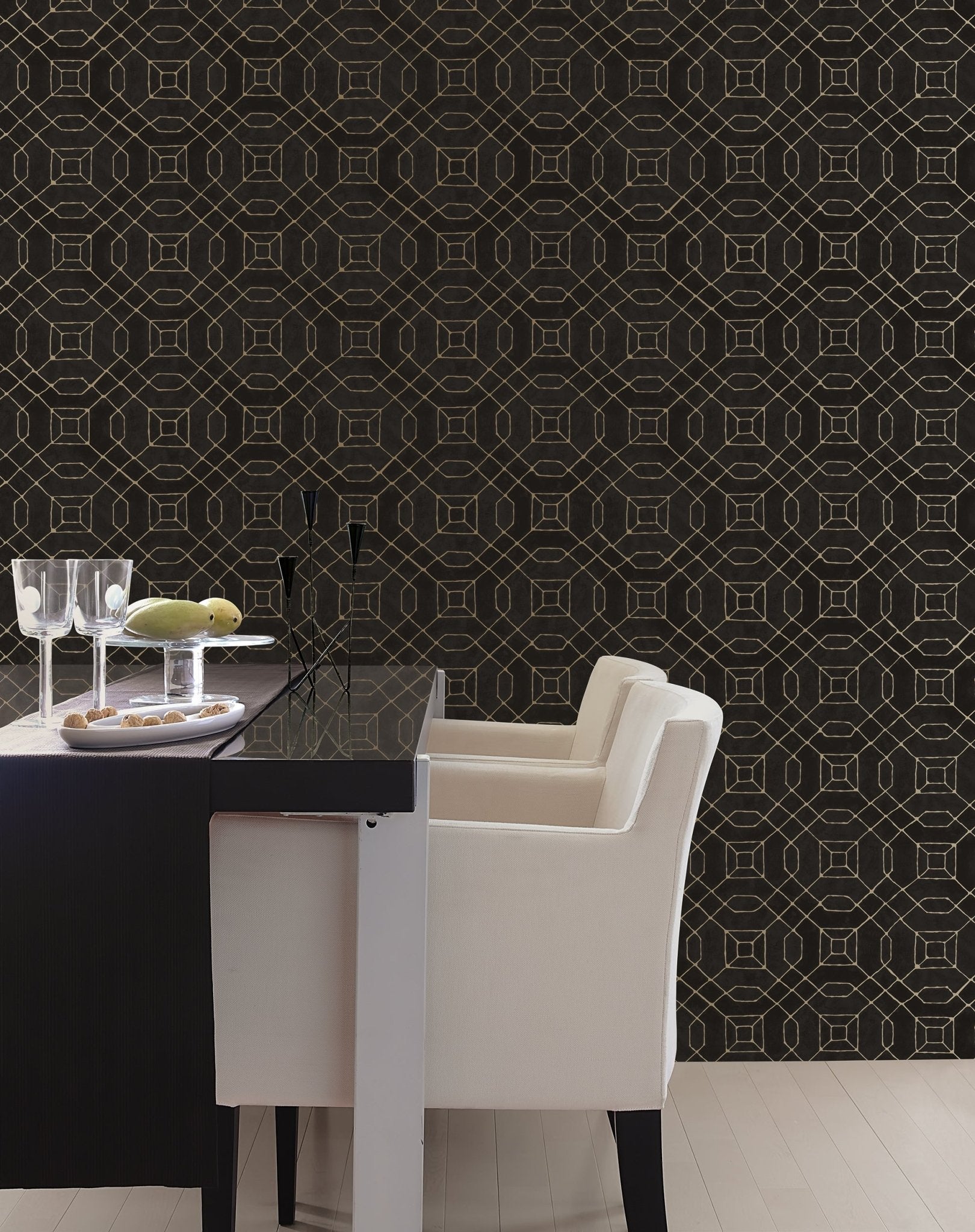 Metallic FX Linear Geo Wallpaper - Black / Gold - Galerie - W78218 - Premier Wallcovering