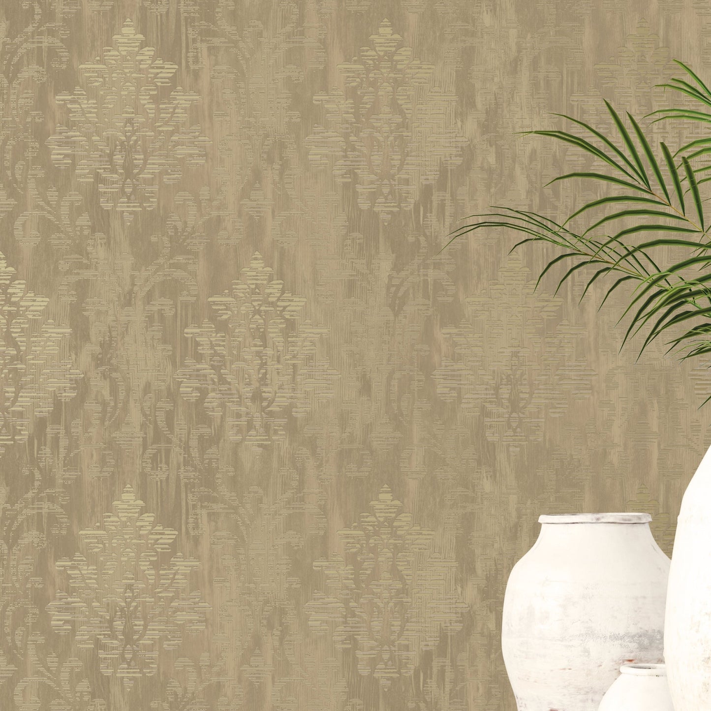 Metallic FX Rustic Damask Wallpaper - Deep Gold - Galerie - W78178 - Premier Wallcovering
