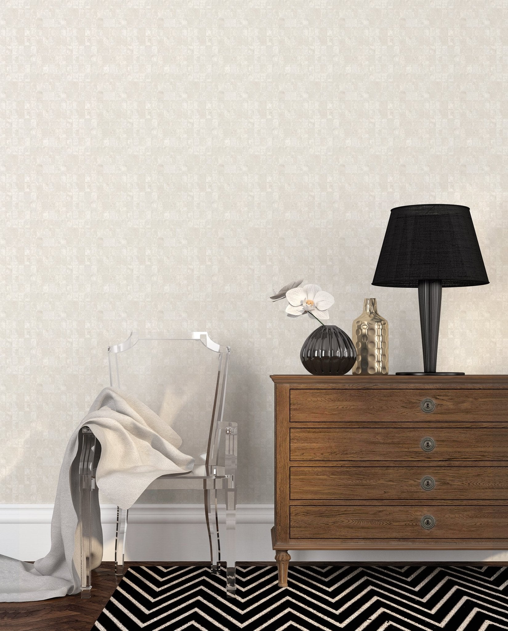 Metallic FX Tile Wallpaper - Pearl - Galerie - W78211 - Premier Wallcovering