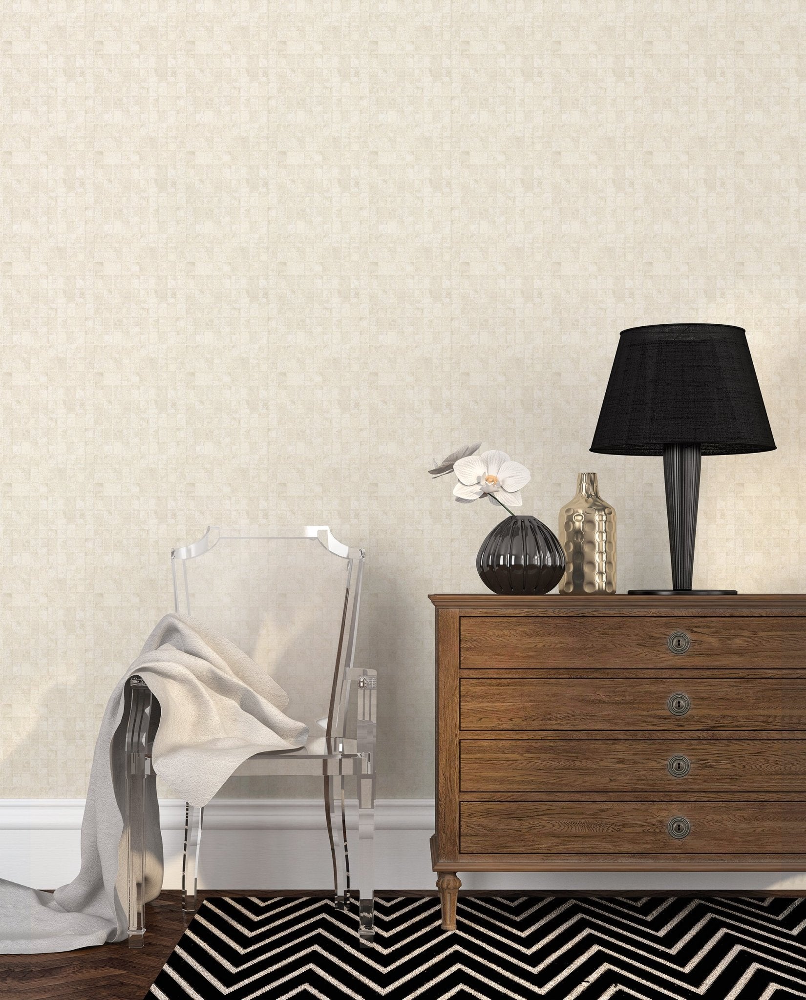 Metallic FX Tile Wallpaper - Cream - Galerie - W78212 - Premier Wallcovering