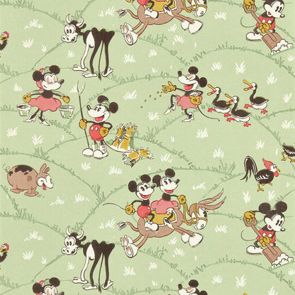 Mickey At The Farm Wallpaper - Macaron Green - DDIW217266 - Sanderson