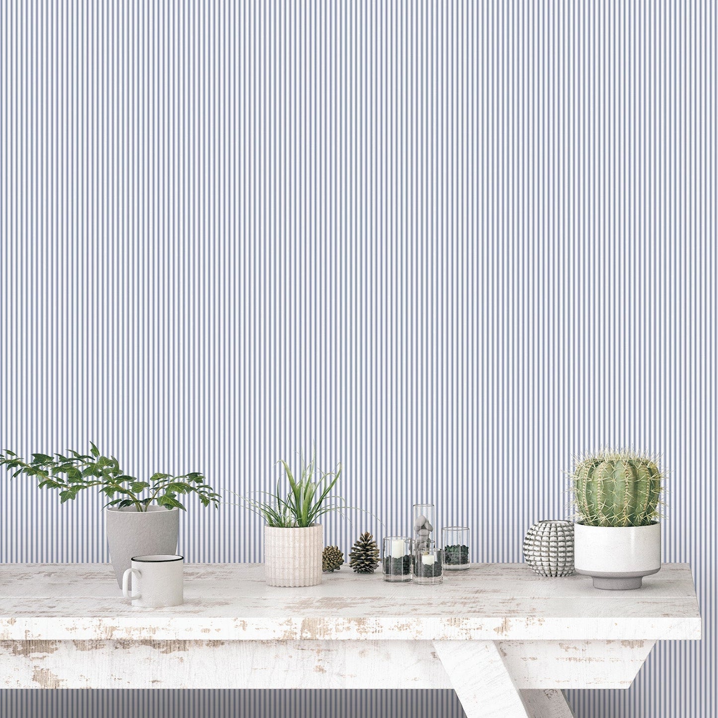 Miniatures 2 Double Stripe Wallpaper - Blue / White - Galerie - G67927 - Premier Wallcovering