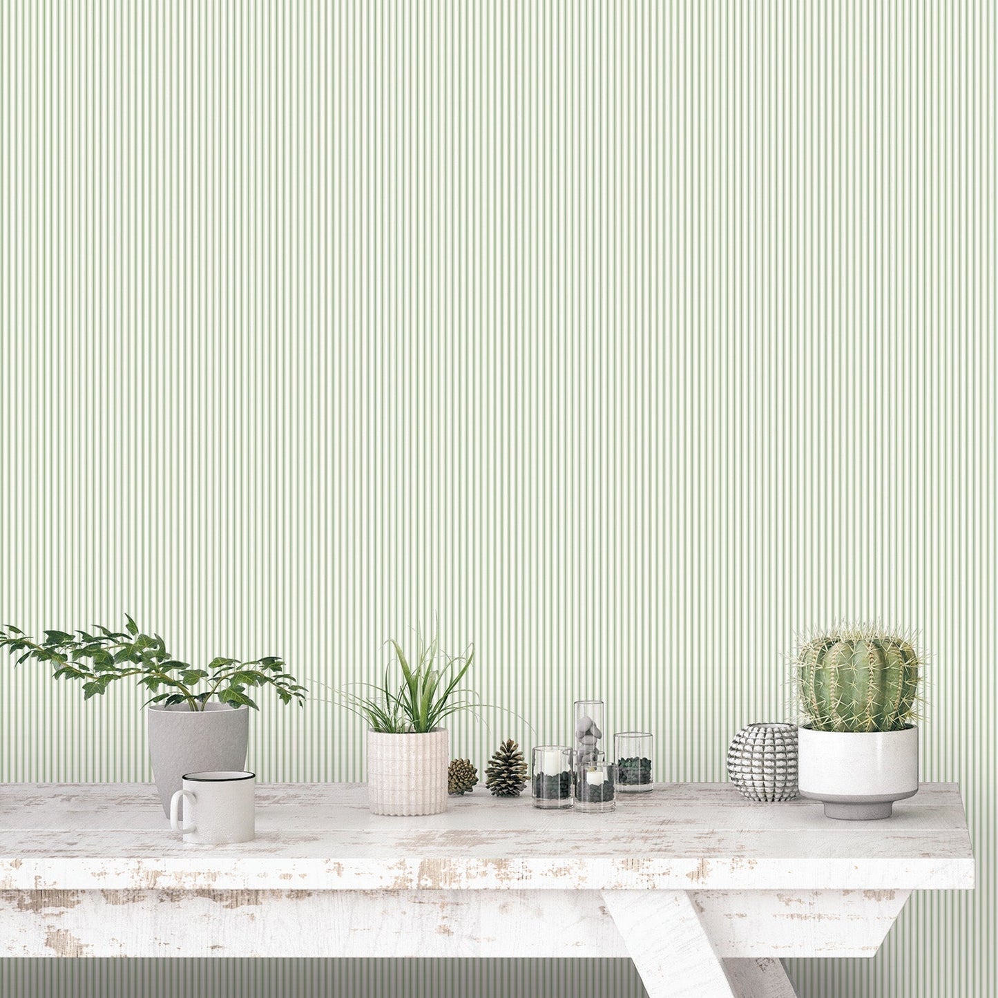 Miniatures 2 Double Stripe Wallpaper - Green / White - Galerie - G67928 - Premier Wallcovering