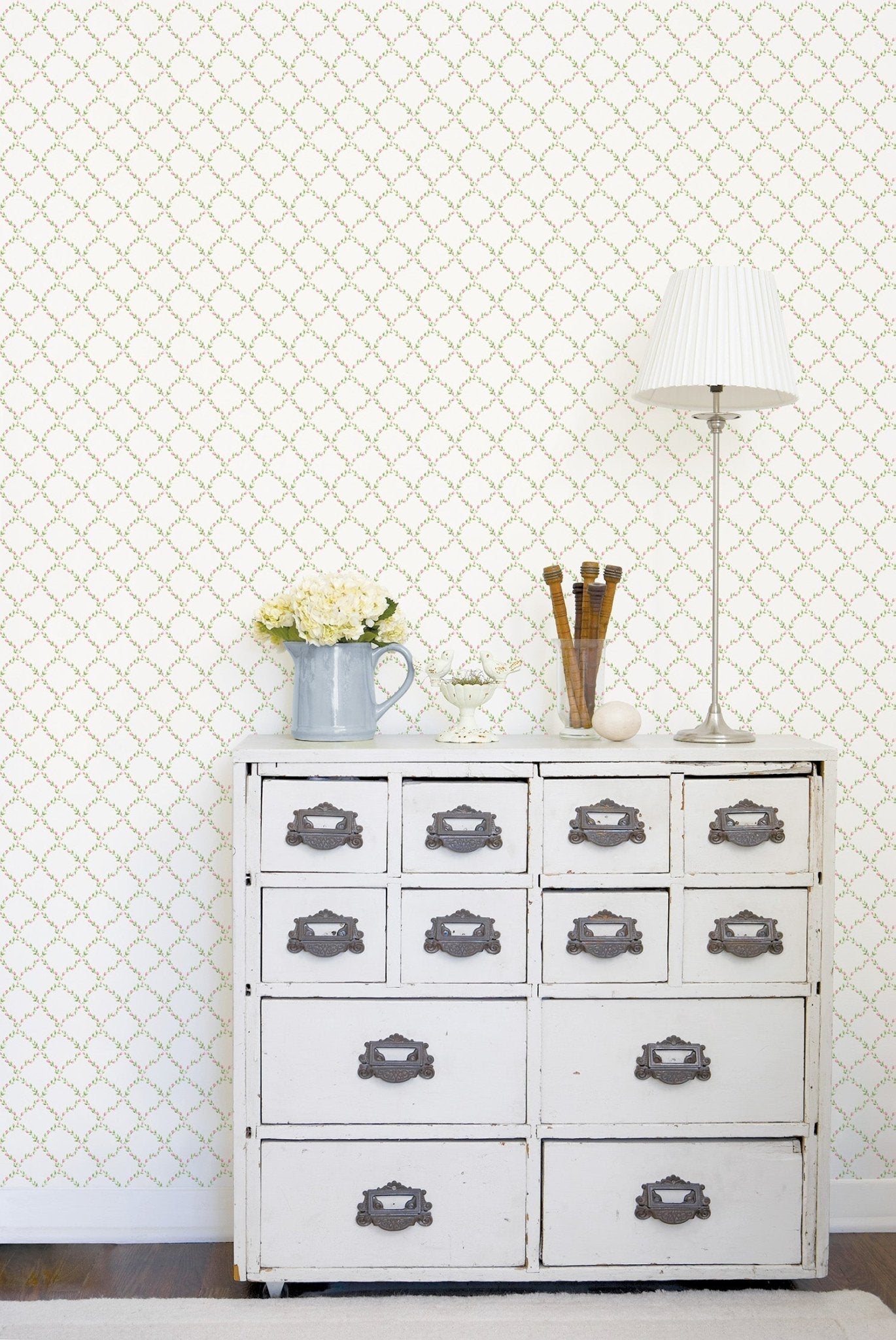 Miniatures 2 Geometric Trellis Wallpaper - Pink / Green - Galerie - G67905 - Premier Wallcovering