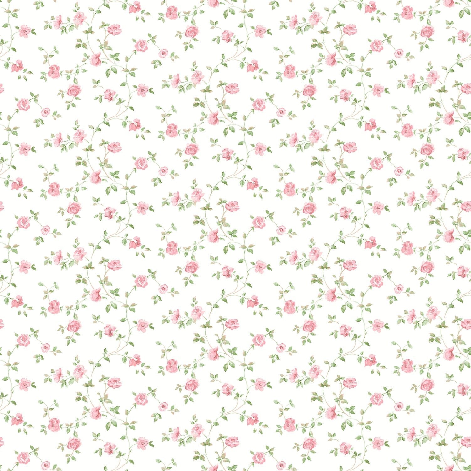 Miniatures 2 Mini Roses Wallpaper - Pink / Green - Galerie - G67889 - Premier Wallcovering