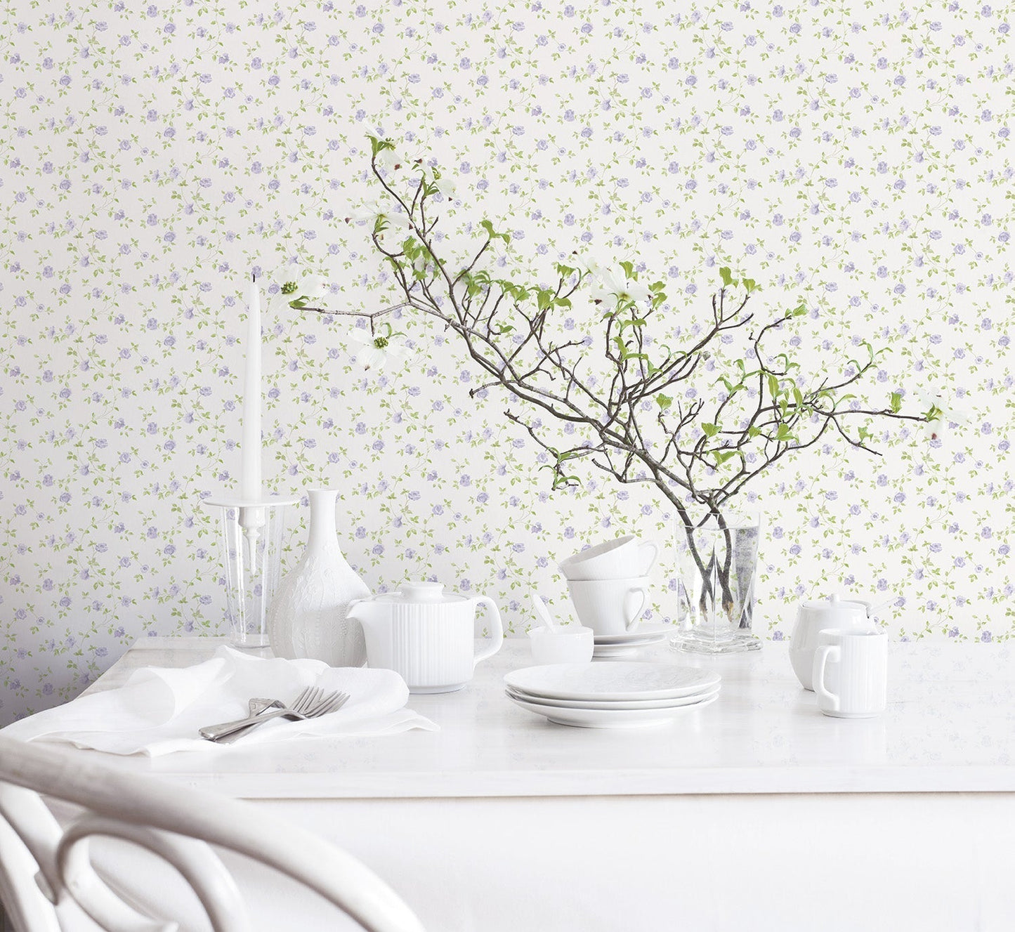 Miniatures 2 Mini Roses Wallpaper - Lilac / Green - Galerie - G67890 - Premier Wallcovering