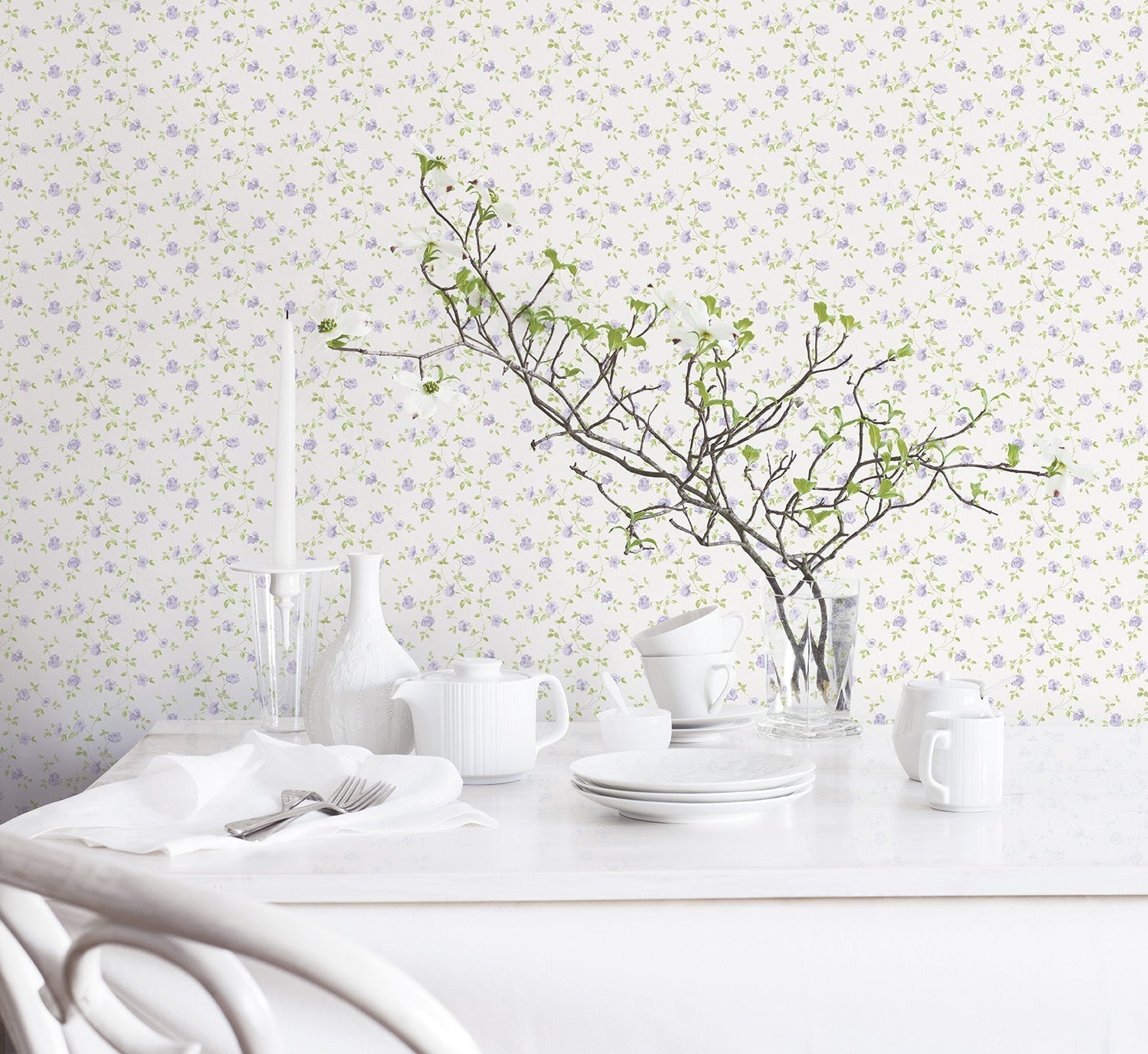 Miniatures 2 Mini Roses Wallpaper - Lilac / Green - Galerie - G67890 - Premier Wallcovering